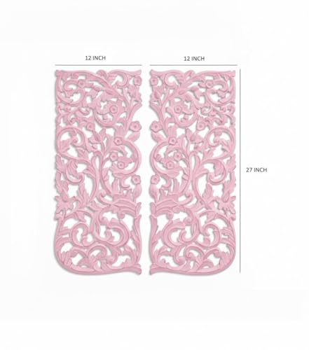 Image of VAS Collection Home Floral MDF Wall Decoration Panel, Wall Decoration Hanging, Wood Carving Wall Decoration Panel for Living Room, Bedroom, Hallway, Office (12 inch Inch X 27 inch Inch (Pink)