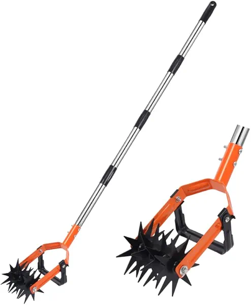 Rotary Cultivator Tool, Hand Tiller for Gardening, 2-in-1 Garden Weeding Hoe and Crumbler for Soil Mixing or Reseeding Grass