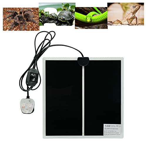 FIPASEN Reptile Heating Mat Reptile Heating Pad with Temperature Adjustment for Reptiles Tortoise Snakes Lizard Gecko Hermit Crab Turtle Amphibians - Removable Terrarium Heat Mats(14W 11x11 inches)