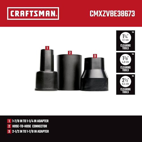 CRAFTSMAN CMXZVBE38673 Adapter Wet Dry Vac Attachment Kit, Industrial-Grade Vac Accessories that Connects 2-1/2 inch Hoses to 1-7/8 in. Parts, 1-7/8 inch Hoses to 1-1/4 in. Parts - Thumbnail 3