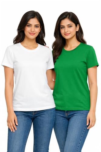 Image of Hangout Hub HH95 Tshirt for Womens | Regular Fit | Super Combed Cotton Women T-Shirt | Solid Plain Tees | Round Neck T Shirt | Half | Pack of 2 | 3 | 4 | 5 | 6