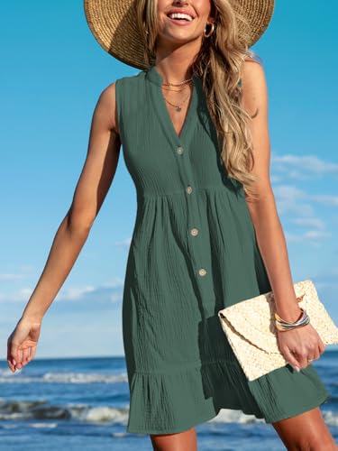 Image of CUPSHE Women Swimsuit Coverup 100% Cotton Ruffle Hem Beach Cover Up Dresses