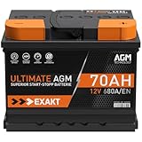 Exakt AGM Batterie 70Ah 12V 680A/EN Start-Stop Autobatterie Starterbatterie VRLA ersetzt 60Ah 65Ah