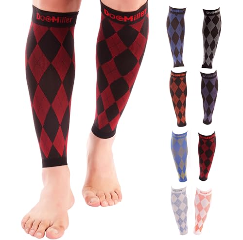 Image of Premium Calf Compression Sleeve 1 Pair 20-30mmHg Strong Calf Support Graduated Pressure for Sports Running Muscle Recovery Shin Splints Varicose Veins Doc Miller (Argyle Black.Red, Large)