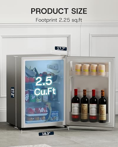 Upstreman 2.5 Cu.Ft All-Refrigerator Mini Fridge, Single Door Small Refrigerator, Dorm Fridge with 7 Adjustable Thermostat, Compact Refrigerator for Office, Bedroom or Dorm, Silver-CR26 - Image 3