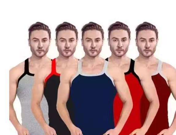 chawar Men's Gym Vest, Multicolor Cotton, Pack of 5-picture-49