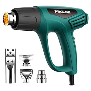Heat Gun, PRULDE 1500W Dual Temperature Settings 572°F~1112°F Fast Heating Hot Air Gun with 6.5Ft Power Cord/4 Nozzles…