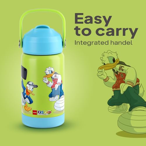 Image of CELLO Kidzbee Gen Alpha Insulated Stainless Steel Kids Water Bottle 370 ml | 3D Donald Duck Touch & Feel Design Leakproof Lightweight Easy to Carry Hot and Cold Flask Kids Water Bottle for School