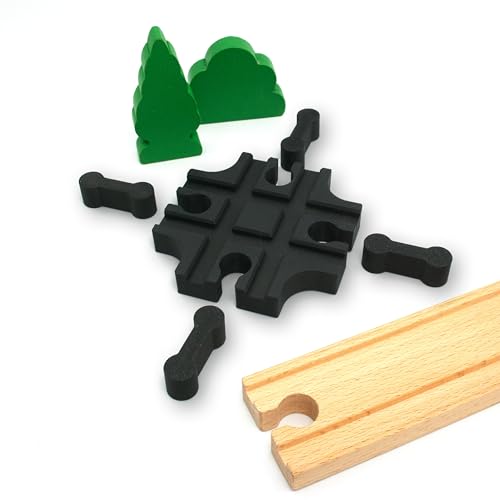 Luminick 4-Fach Kreuzung, Schienenkreuzung, Holzeisenbahn, kompatibel mit Brio, Eichhorn, IKEA Lillabo, Haba, inkl. 4 Adaptern, Schienenverbinder, 5-teilig