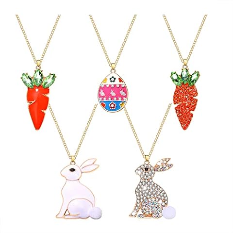 Easter Necklaces for Girls Cute Bunny Egg Pendant Necklace Long Gold Chain Crystal Rhinestone Carrot Charm Teardrop Necklace Bulk Easter Festival jewelry Gift Cover