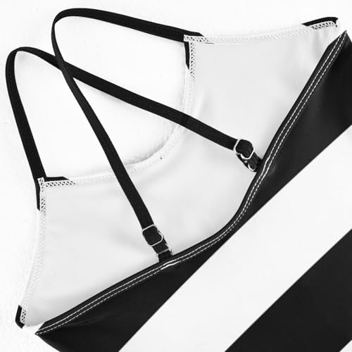 White Black Stripes Girls Swimsuit One Piece Bathing Suit Beach Swimwear with Adjustable Straps4