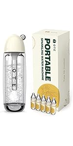 OTE Draagbare bruiswatermachine, 450 ml, compact formaat, mini-cilinder van 8 g, waterbellen, geen stroom, dubbellaagse PET-fles, BPA-vrij, sliver