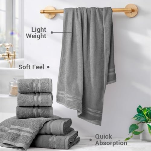 Image of 100% Cotton Terry Ultrasoft and Quick Absorbent 380 GSM Solid 6 pcs. Quick Dry Bath Towel Set for Bathroom or Gifting Towel Set (Grey)