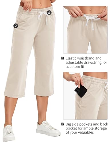 Image of SPECIALMAGIC Women Capri Pants Cotton Yoga Wide Leg Pajama Pants Capris Sweatpants Sports