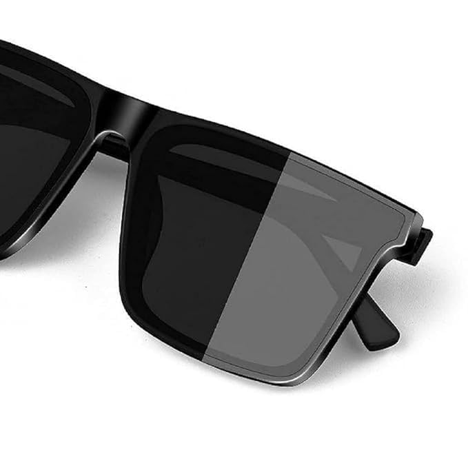 Image of Rectangular Sunglasses, Black Frame, Dark Grey Lenses, Retro Style-Men Women