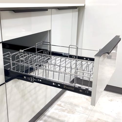Image of SmartSlide Stainless Steel Cup & Saucer Basket for Modular Kitchen Drawer | 17 x 22 x 4 Inch Cutlery Tray | Plate Holder Kitchen Rack | Durable Utensil Organizer