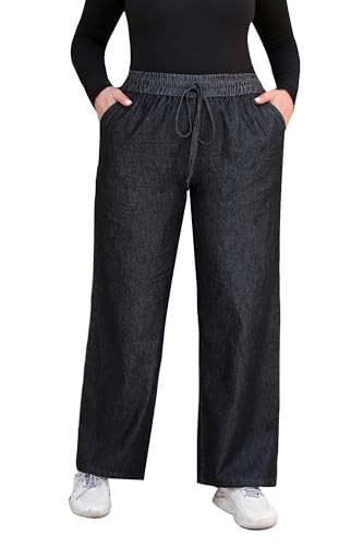 Love Welove Fashion Wide Leg Jeans for Women Elastic High Waisted