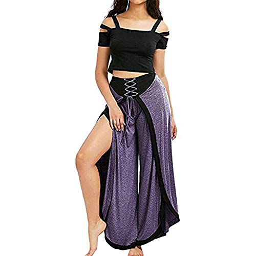 Women's Stretchy High Waist Palazzo Pants Up Tear Pants Front Split Pants Fashion Breathable Solid Beach (Purple, XXXL)4