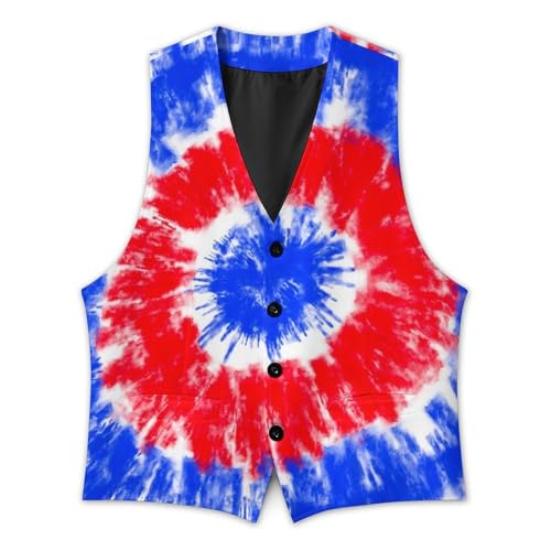 Round Tie Dye America Flag Men's Suit Vest Slim Fit V-Ncek Waistcoat Business Casual Vest3
