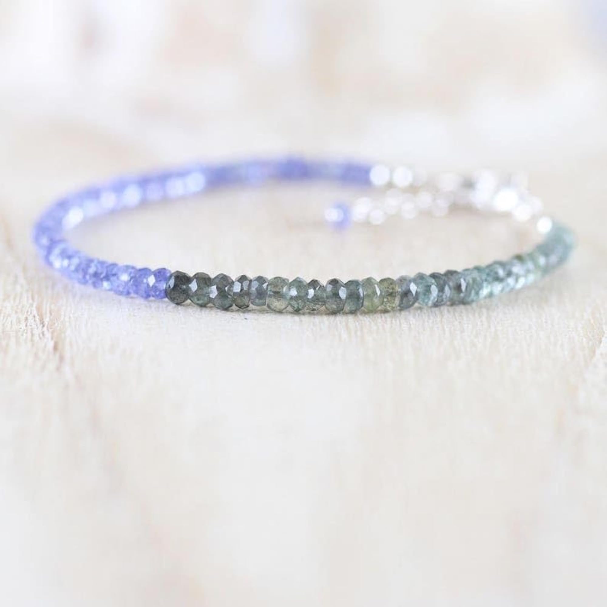 Moss Aquamarine & Tanzanite 3mm Adjustable Bracelet, Unisex