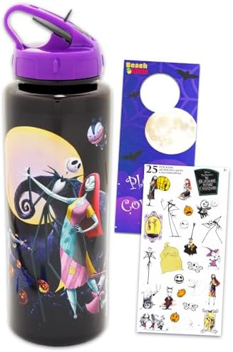 Disney The Nightmare Before Christmas Reusable Water Bottle Set Bundle 30 Oz Plastic Water Bottle with Spout for Home, School, Sports Plus Sticker, and More | Jack Skellington Container image 5