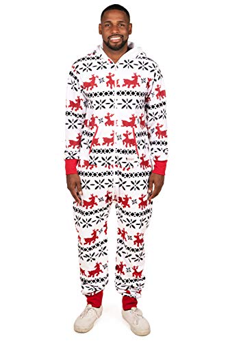 Tipsy Elves' Men's Red and White Fair Isle Jumpsuit - Cozy Classic Colors Holiday Onesie Size Medium
