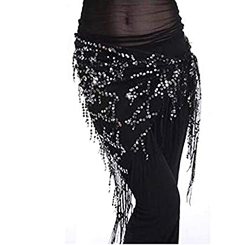 SUDNJIALQ Lady Belly Dance Hip Lenço Acessório Traje de Dança do Ventre Azul Escuro , Prata negra