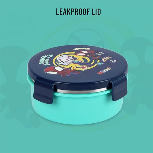 Image of CELLO Kidzbee Pluto Web Warrior Insulated Kids Lunch Box, Navy Blue | Silicone Food-Grade Seal Lid | 3D Touch & Feel Designs | Leak Proof & Secure 4 Sided Click Locks | Ideal for School & Picnic
