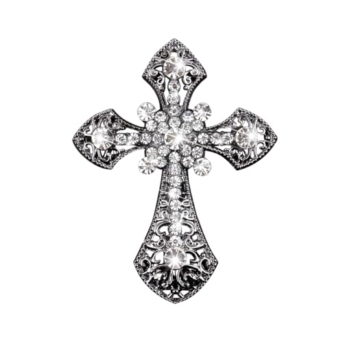 Image of Bling Cross Car Air Vent Clip, Crystal Rhinestone Sparkling Vehicle Air Conditioner Outlet Clamp Charm, Dazzling Diamond Automotive Vent Decoration Clip, Universal Fit (Black)