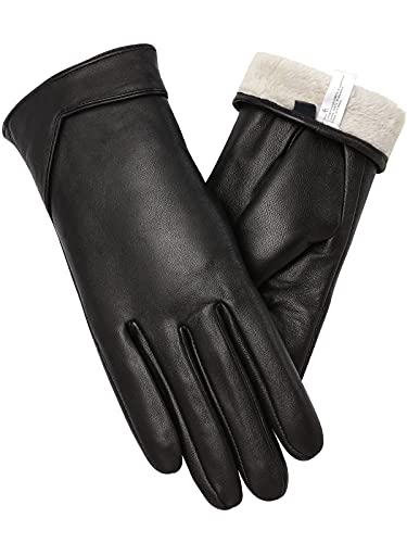 vislivin Touchscreen Handschuhe Damen Winter Lederhandschuhe Warme Leder SMS Handschuhe Schwarz M