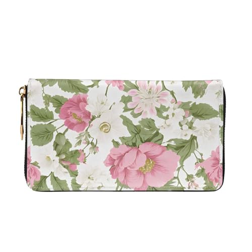 (Plant Floral Flowers) Faux Leather Wallet Long Clutch Zipper Purse Card Holder Travel Coins Cash Organizer Phone Pocket 7.48 x 4.13 x 0.9 inches2