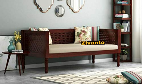 Zivanto Solid Sheesham Wood 3 Seater Sofa for Living Room | Wooden Couch for Hall | Set with Base Cushion for Office & Lounge | Rosewood, Walnut Finis