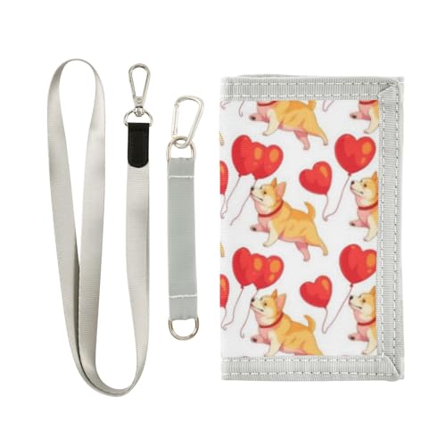 Wusikd Cute Dog Red Heart Kids Wallet for Boys Girls Balloon Toddler Trifold Wallet Novelty Wallet for Teens Women Men