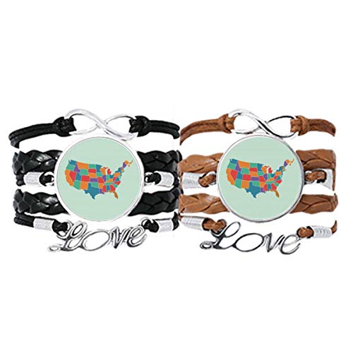 Pulsera Pareja de Cuerdas de Cuero con patrón del Mapa de Estados Unidos de DIYthinker