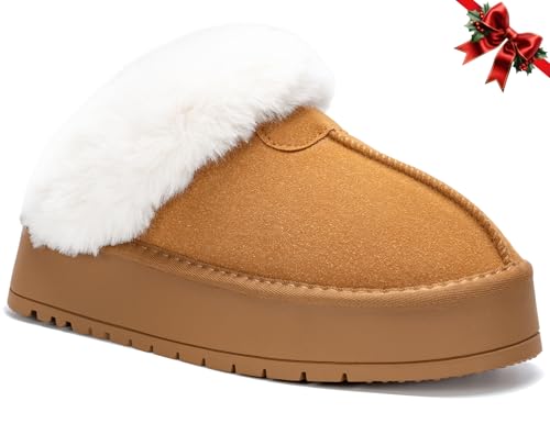 Platform Slippers for Women Winter Snow Mini Boots Suede Warm Lined Shoes Short Ankle Anti-Slip Platform Boots Slip on Home Fuzzy Slippers for Indoor Outdoor