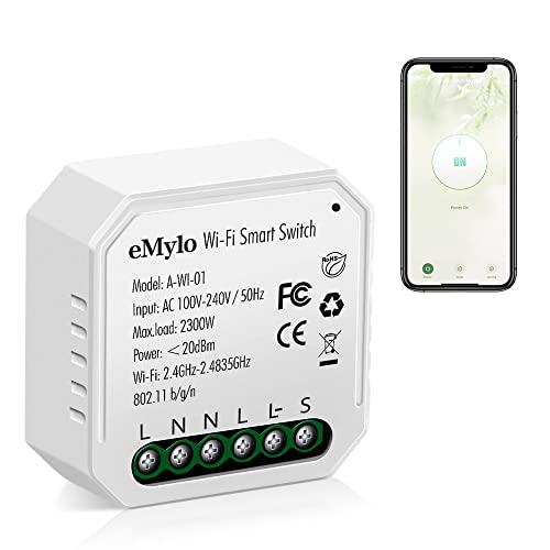 eMylo Mini Smart WiFi Relay Switch, módulo de control remoto de 1 canal compatible con Alexa, Google Home control por voz y aplicación de teléfono, 110-240 V CA, 2300 W