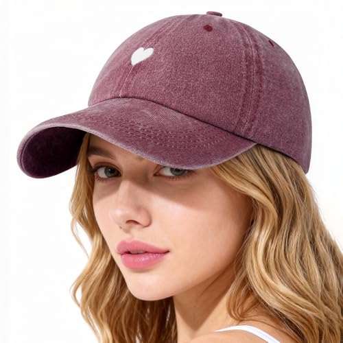 Lonya Gorra Mujer Verano Vintage Ajustable Algodón Unisex Gorra de Béisbol para Deporte, Viaje y Casual Hombre UV Proteccion Solar Gorras B-Corazón,Burdeos