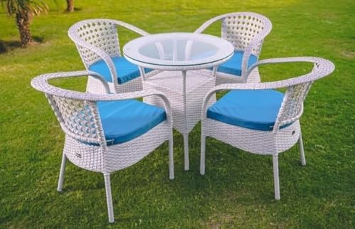 Image of India 4+1 Outdoor Indoor Patio Furniture Sets Rattan Chair Patio Set Conversation Set Poolside Lawn Chairs Balcony Rooftop Outdoor Garden Furniture Chair with Cushion (White & Blue)