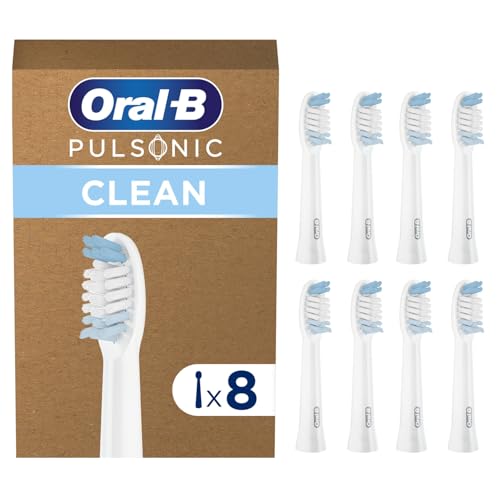 Oral-B Pulsonic Clean Aufsteckbürsten — ORIGINAL Zahnbürstenaufsatz für Oral-B Schallzahnbürste — Ersatzbürsten, Bürstenköpfe für Gründliche Reinigung, Briefkastenfähige Verpackung — Weiß, 8 Stück