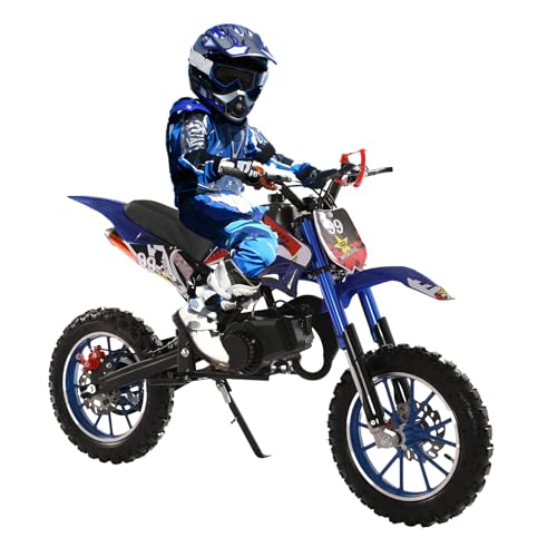 49cc Kids Dirt Bike - Gas Powered Motocross Motorcycle for Boys & Girls Ages 8-12, Off-Road Mini Bike with Dual Disc Brakes & 40KM/H Max Speed - Perfect Children's Day/Birthday Gift Blue