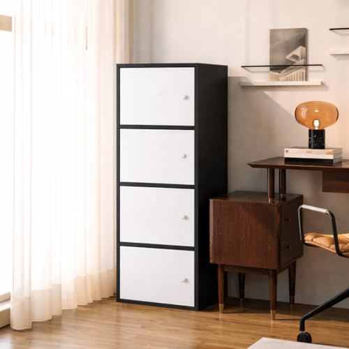 Image of LERIMO Wooden Wardrobe Almirah for Bedroom & Kids - 4 Door Clothes Storage Cupboard | Wooden Wardrobe Cabinet for Clothes, Toys & Accessories | Modern Storage Almirah (Black, 4-Door)