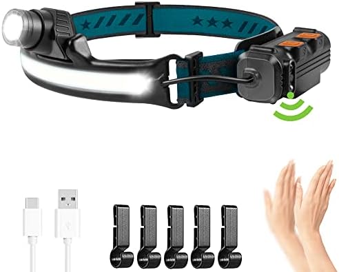AOXLFU Headlamp Rechargeable 1 Pack 1000 Lumen,with 270° Wide Beam Headlights with Motion Sensor Super Bright 6 Modes Lightweight Waterproof for Outdoor Running Camping Hiking Fishing