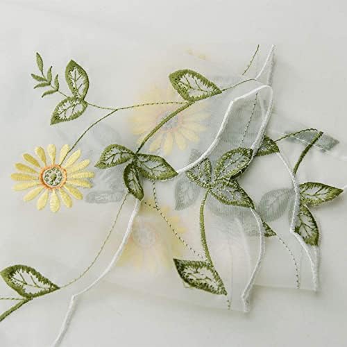 choicehot Yellow Sunflower Valance 45cm Drop Kitchen Curtain Cafe Short Net Romantic Embroidered Curtains White Voile with Flower Decor for Balcony, Bedroom, Living Room , 45 x 180 cm / 70"x 17"