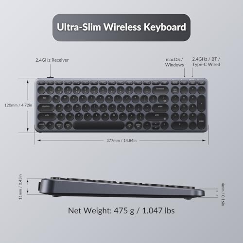 Keychron B4 Pro Ultra-Slim 96% Wireless Keyboard, Bluetooth/2.4 GHz/Wired Connection Keyboard with Numpad, Launcher, Up to 300 Hours Battery Compatible with Mac Windows Linux - Space Gray by Keychron - Used condition - Image 7