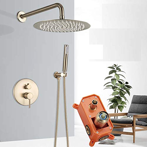 CPYGMXI Shower system Brushed Gold Shower Faucet Set Single Handle Rainfall Shower Mixer Tap Embedded Box Shower Mixer Valve 8/1