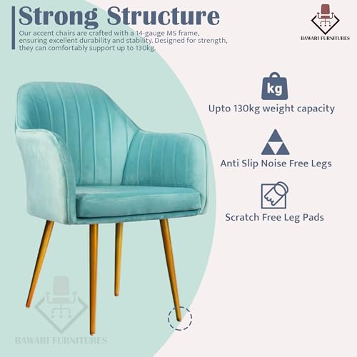 Image of Set of 2 Accent Chair for Living Room | Modern Armchair in Soft Velvet Fabric with Sturdy Legs | Premium Chair for Home Living Room Bedroom Restaurent | (Gold Legs, Sky Blue)