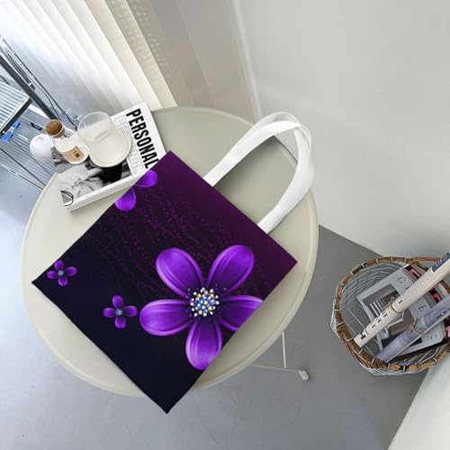 Canvas Tote Bag for Women Shoulder Tote Purse Reusable Grocery Bag purple flower Aesthetic Shopping Bags 7