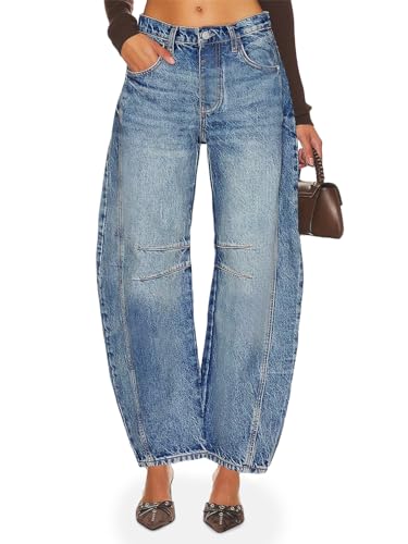 PLNOTME Womens Baggy Boyfriend Jeans Vintage Wide Leg Mid Rise Barrel Denim Ankle Pants2