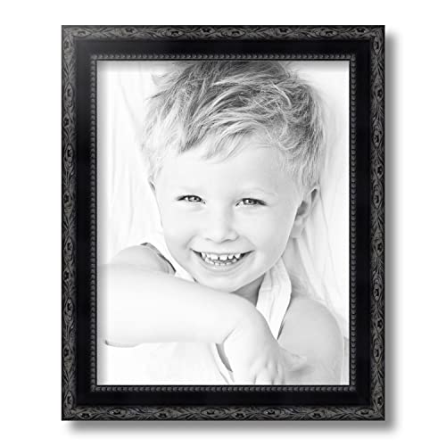 ArtToFrames 11x14 Frame, Wood Picture Frame 11 x 14 Inch Poster Frame | Black Engraved Edges | Custom Poster Frame with Regular Glass & Backing | Elegant Decor for Photos Diplomas Art or Puzzles