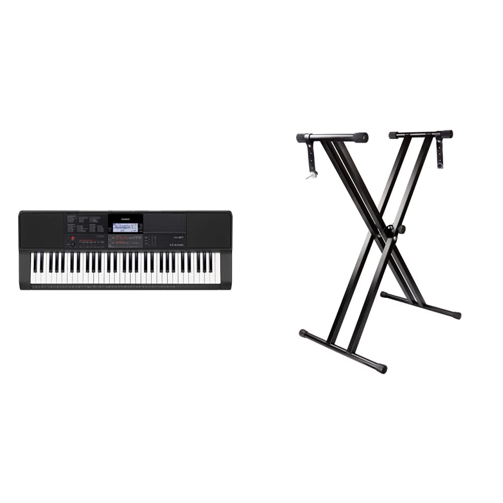 Casio CT-X700C5 Full Size High-Grade Touch Response Keyboard in Black & RockJam RJX29 Double Braced Adjustable Keyboard Stand with Locking Straps, Black